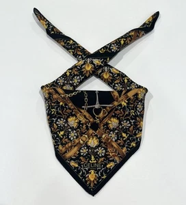 Celine Vintage Handkerchiefs Scarf Bannada Logo Art Gold Cotton Pocket Square 22 - Picture 1 of 10
