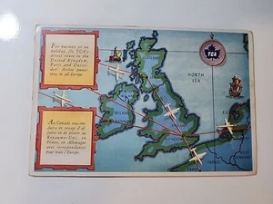 TCA Trans Canada Air Lines Flight Routes to Europe Postcard - Picture 1 of 4