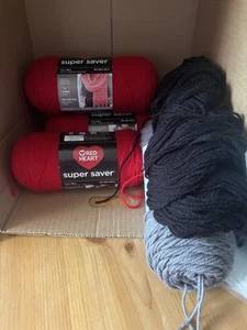 Lot Of Mixed Super saver yarn three cherry red One big twist value  medium gray - Picture 1 of 7