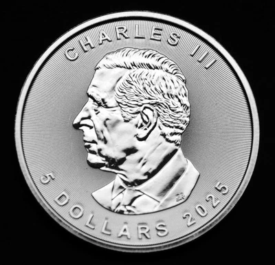 Lata de $5 2025.  1 oz fina .9999 hoja de arce de plata fina privada - moneda impresionante Foto 1 de 2