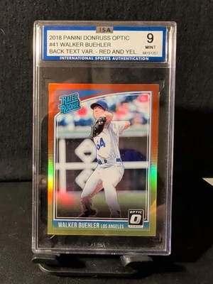Donruss Optic Rated Rookie Walker Buehler 2018 rojo y amarillo LA Dodgers Foto 1 de 2