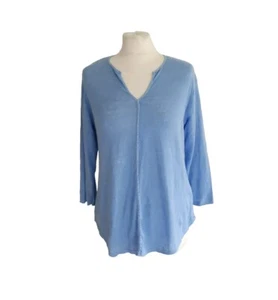 Cut Loose Womens Blue V-Neck 3/4 Sleeve Curved Hem Linen Blend Top - XS/UK 6-8 - Picture 1 of 13