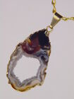 Butw Gold Electroform Occo Agate Geode Slice Druzy Pendant Necklace 6237K