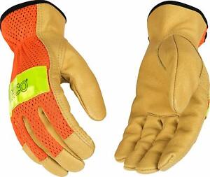 Kinco 909-M Men's Unlined Grain Pigskin Mesh Back Gloves, Safety, Medium, Orange