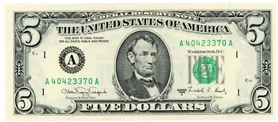 1988 A Five Dollar Bill $5 FRN CH AU/CU - Boston - Image 1 of 2