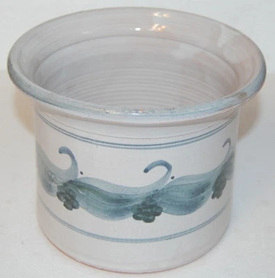 Keramik Übertopf Topf 14cm hoch 17cm Durchmesser grau blau Blumentopf  - Bild 1 von 4