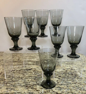 复古 Libbey Nova 黑色眼镜高脚杯 8 件套 — 第 1/4 张图片