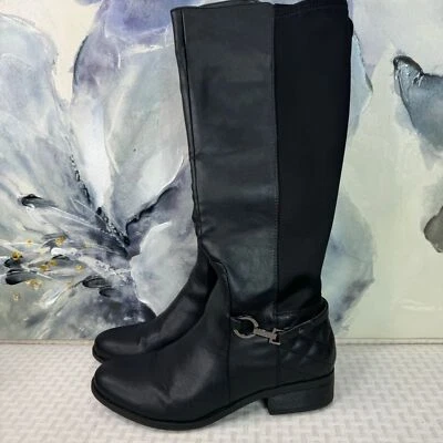 Laura Ashley Abigail Womens Size 10M Black Tall Riding Boots Quilted Heel - Image 1 of 4