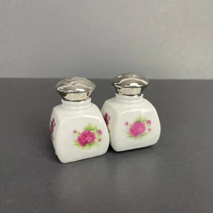 Floral Glass Porcelain Salt & Pepper Shakers Set of 2 Japan Cork Stoppers Vtg 2 - Picture 1 of 6