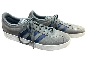 Adidas VL Court 2.0 Grey Suede Trainers Sports Shoes Navy Stripes Mens Size 8 - Picture 1 of 8