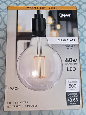 FEIT ELECTRIC G3060/CL/VG/LED/HDRP, LED 5.5W DIMMABLE WARM LIGHT 2100K - Image 1 of 4