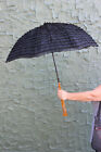 Vintage Antique Lucite Handle Ladies Fancy Black Frilled Parasol Umbrella