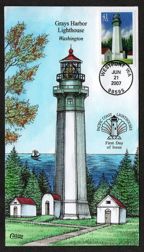 USA, SCOTT # 4148, COLLINS FDC COVER 2007 GRAYS HARBOR PACIFIC COAST LIGHTHOUSE - Image 1 of 1