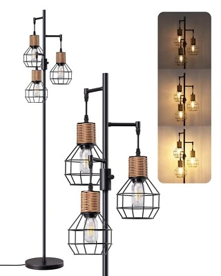 EDISHINE Lámpara de Pie Regulable Granja Industrial Negra Lámpara de Pie 3 Bombillas Foto 1 de 4