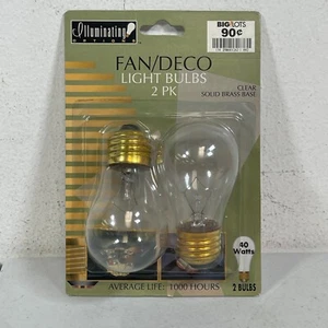 Vintage Fan/Deco 40 Watt Light Bulbs 2 Pk 1000 Hour Life with Brass Base - Picture 1 of 8