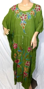 Riviera Sun Women Plus One Free Size Green Pink Dy Floral Kaftan Tunic Dress - Picture 1 of 12
