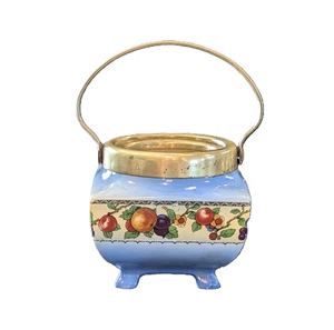 Antique/Vintage Lancaster England Blue and Fruit Biscuit Jar with Handle No Lid - Picture 1 of 16