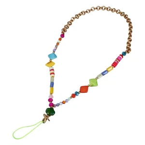 Bijou de Téléphone Universel Perles Heishi Multicolore et Chaine 45cm + Dragonne - Photo 1 sur 6