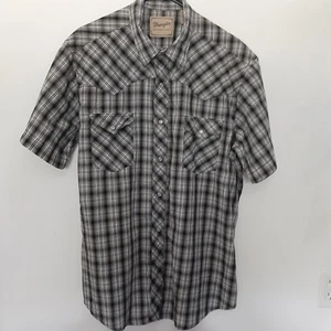 Wrangler Western Shirts Pearl Snap Mens XL Black Gray Short Sleeve Cowboy - Picture 1 of 9