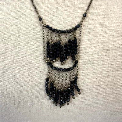 Ожерелье Isabel Marant длиной 30 дюймов богемное двухслойное с бисером бахрома черная латунь - Изображение 1 из 4