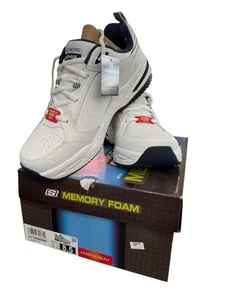 New Box Skechers Sport White Navy Men’s Sneakers Durham Delck SZ 8.5 Extra Wide - Picture 1 of 11