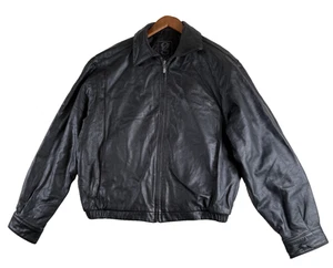 BMW Leather Jacket Mens Medium Black G Gear Sports Full Zip Embroidered Logo - Picture 1 of 13