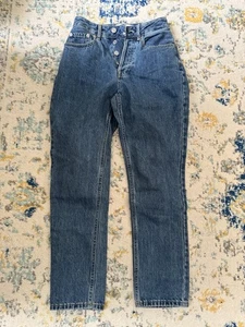 Jeans Everlane Curvy anni 90 sfacciato dritto taglia 24 crop denim bottoni mosca pantaloni organici - Foto 1 di 8