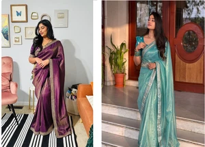 Attractive Look Pure Soft Tissue Saree With Blouse For Women Reception Wear - Picture 1 of 9