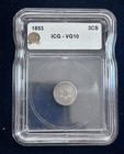 1853 Three Cent  3CS, ICG VG10 silver
