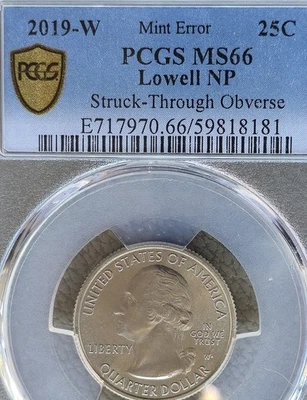RARE ERROR Westpoint W Quarter 2019 W Lowell, Strike Through, PCGS MS66 - Image 1 of 4