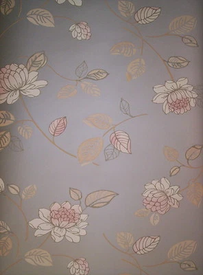 CONTEMPORARY SILVER GRAY & SOFT PINK FLORAL PREPASTED VINYL WALLPAPER #SW29198 Foto 1 de 3