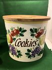 Bauer Pottery Fruit Decorated Cookie Jar With Wooden Lid