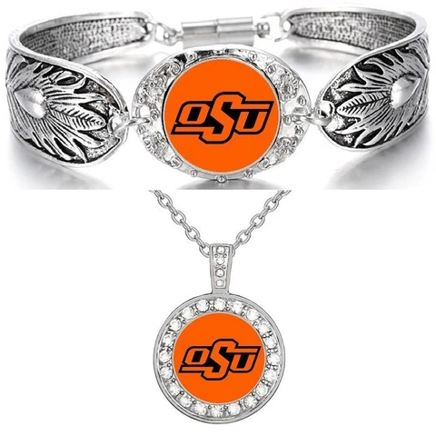 OSU Oklahoma State Cowgirls Cowboys Sterling Silver Necklace And Bracelet D3D18 Cover