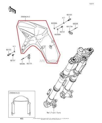 NEW OEM KAWASAKI VERSYS 1000 FRONT FENDER FAIRING EBONY - Image 1 of 1