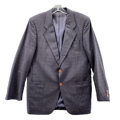 Blazer Hugo Boss Paris Lana Hombres 38R Gris Rojo Amarillo Cuadros Preppy Academia Carrera Foto 1 de 4