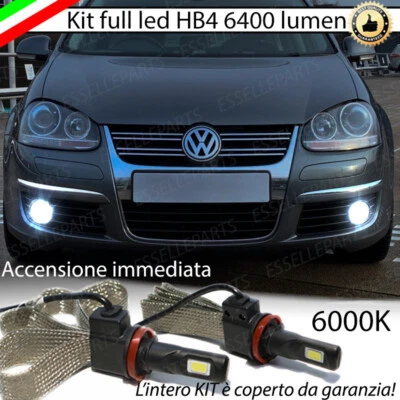 FULL LED HB4 VW JETTA MK3 III FENDINEBBIA CANBUS 6400 LUMEN 6000K NO ERROR - Immagine 1 di 4
