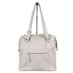 Nicoli 15 x 13 Bone Leather Zip Pockets In n Out Adjustable Straps Purse - Picture 1 of 11