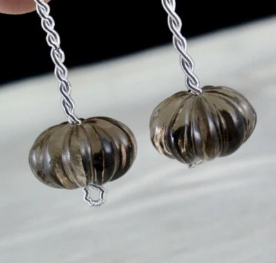 Cuarzo ahumado negro natural 37ct cuentas de melón talladas piedras preciosas para diseño Foto 1 de 4