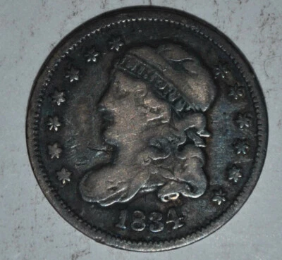 Media moneda de diez centavos busto tapado 1834 5c {{{C371 Foto 1 de 3