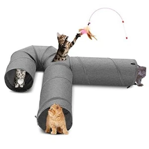 Cat Tunnel Large 3 Way Collapsible Cloth Pet Tunnel Tube with Plush Ball & - Picture 1 of 8