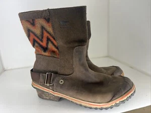 Sorel Slim Shortie Womens 9 Boot Tobacco Bonfire Chevron Waterproof Above Ankle - Picture 1 of 6