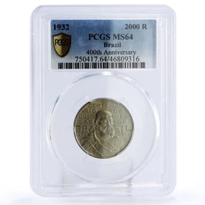 Brazil 2000 reis 400 Years Colonization King Joao III MS64 PCGS silver coin 1932 - Picture 1 of 4