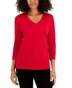 Jm Collection Plus Size Solid 3/4-Sleeve V-Neck Top Sz 2X, Amore Red - Picture 1 of 1