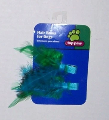 Nuevo en tarjeta 2 lazos de pelo perro gato clips azul verde plumas Seahawks colores Foto 1 de 2