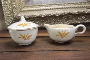 Vintage Taylor Smith Taylor WHEAT Covered Sugar Bowl and Creamer set Excellent - Picture 1 of 11