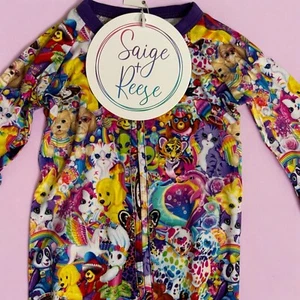 Lisa Frank Saige & Reese One Piece Pajamas Print Baby Size Newborn Full Zipper - Picture 1 of 12