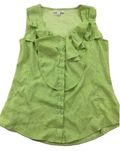 Banana Republic Tank Womens Small Green Ruffled Neckline Sleeveless Polka Dot - Picture 1 of 10