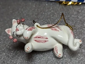 Vtg 2002 Amy Lacombe WhimsiClay Annaco Creations Figurine Cat Kiss Lips Design - Picture 1 of 14