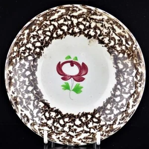 BROWN SPATTERWARE / SPONGEWARE SAUCER - ADAMS ROSE DECORATION - 6" WIDE - Picture 1 of 1