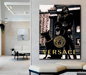 DOBERMAN ON STRETCHED CANVAS LUXURY FASHION PRINTS DESIGNER VERSACE WALL ART - Picture 1 of 5